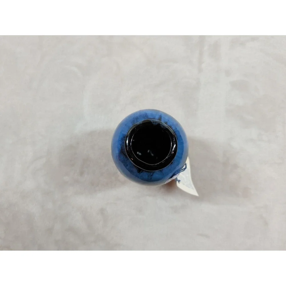 Blue Mountain Pottery JL Splash 402 Blue Black Glaze Bud Vase Canada Vintage 6in